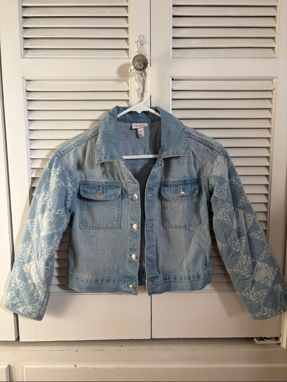 Cat & Jack Light Wash Denim Jacket with Quilted Patterned Sleeves